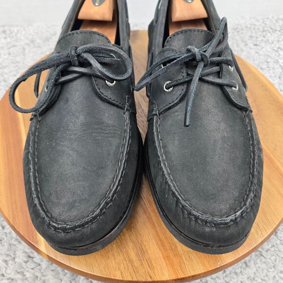 Sperry Top Sider Mens 12M Gold Cup Black Leather 2-Eye Casual Daily Boat Shoe - Picture 6 of 12